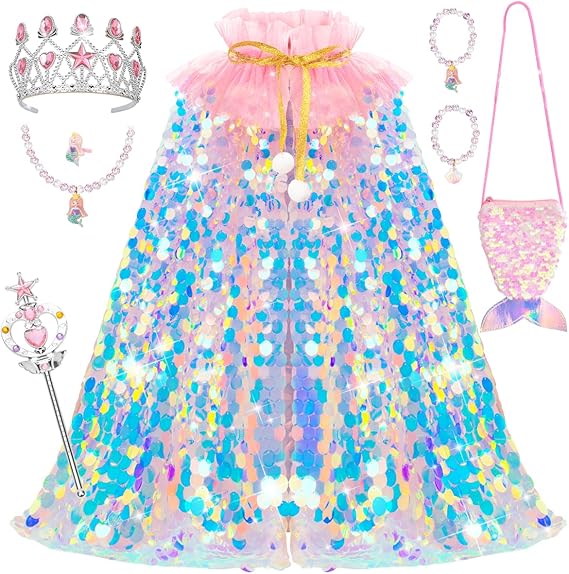 meland princess dress up for Girls 3-8, Mermaid Cape with Crown, Dress – Giggle & Gadgets Maxi dresses for Women deliverygroup_newfleurdudesert Size:8 size Maxi lenght