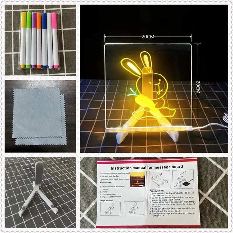 Luminous Acrylic LED Drawing Board for Kids DIY Art