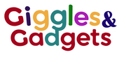 Colorful 'Giggles & Gadgets' logo on a white background