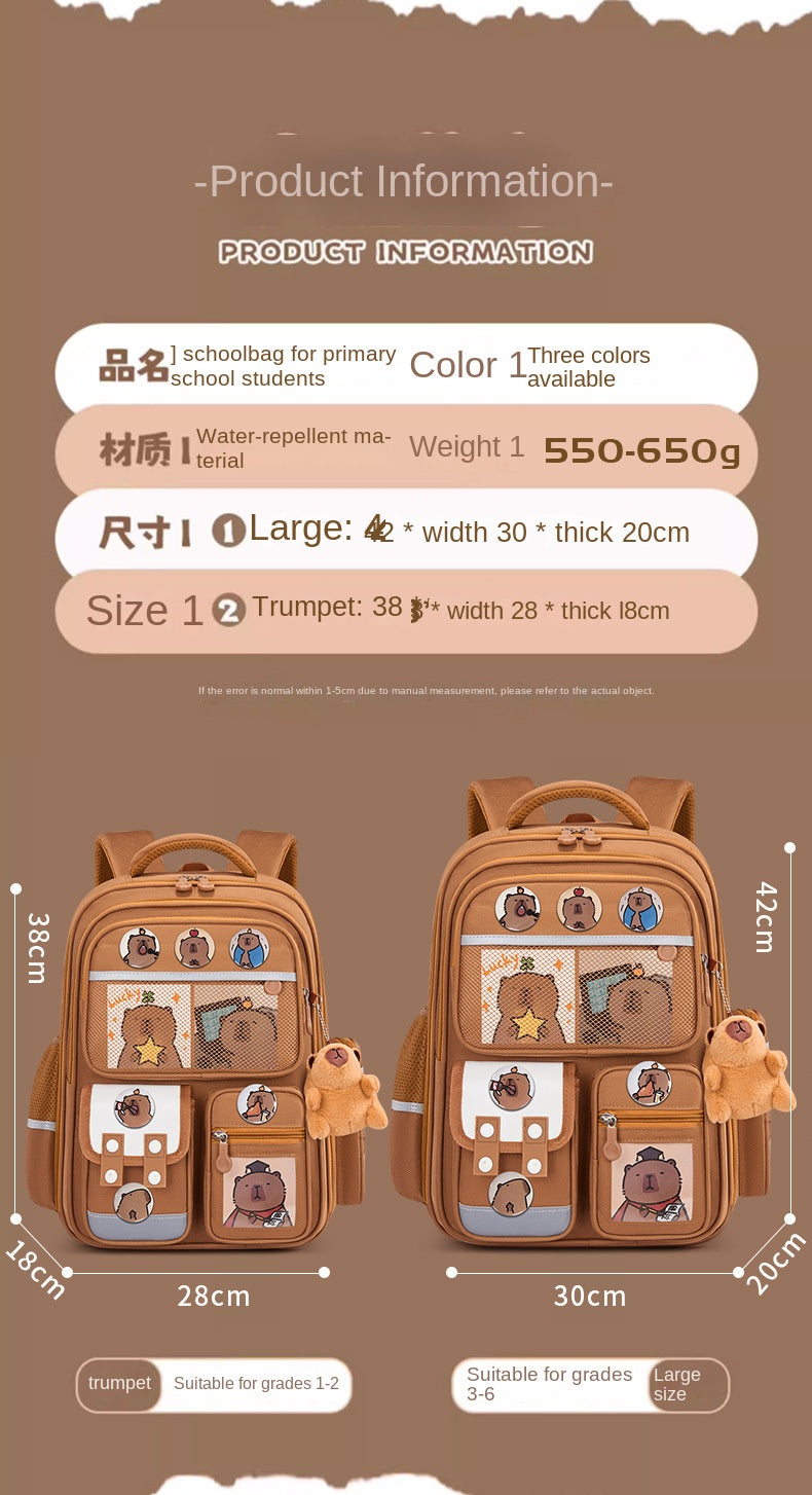 Capybara Children School Bags For Boys Girls Kids Alleviate Burden Protecting Spine Widen Straps School Backpack School Book Bag