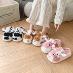 Women's Fluffy Cow Slippers Plush Winter Home Slides Comfort