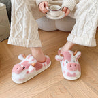 Women's Fluffy Cow Slippers Plush Winter Home Slides Comfort