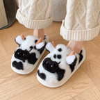 Women's Fluffy Cow Slippers Plush Winter Home Slides Comfort