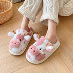 Women's Fluffy Cow Slippers Plush Winter Home Slides Comfort