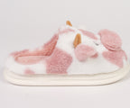 Women's Fluffy Cow Slippers Plush Winter Home Slides Comfort