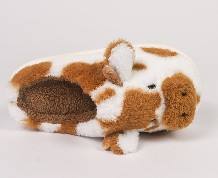 Women's Fluffy Cow Slippers Plush Winter Home Slides Comfort