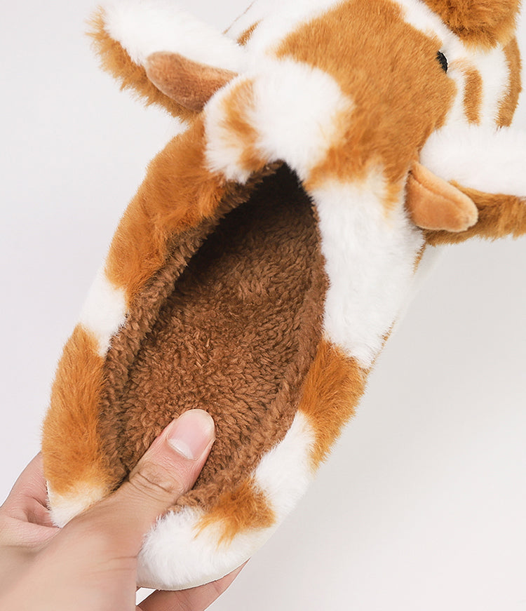 Women's Fluffy Cow Slippers Plush Winter Home Slides Comfort