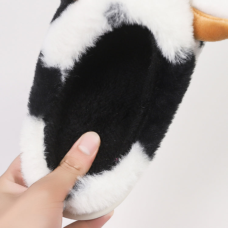 Women's Fluffy Cow Slippers Plush Winter Home Slides Comfort