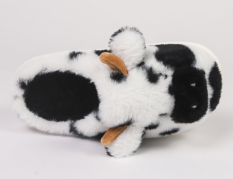 Women's Fluffy Cow Slippers Plush Winter Home Slides Comfort