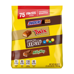 Mars Snickers, M&M'S Milk Chocolate, Milky Way & Twix Fun Size Chocolate Candy Variety Pack, 75 Ct Bulk Bag (2.73 Pounds)