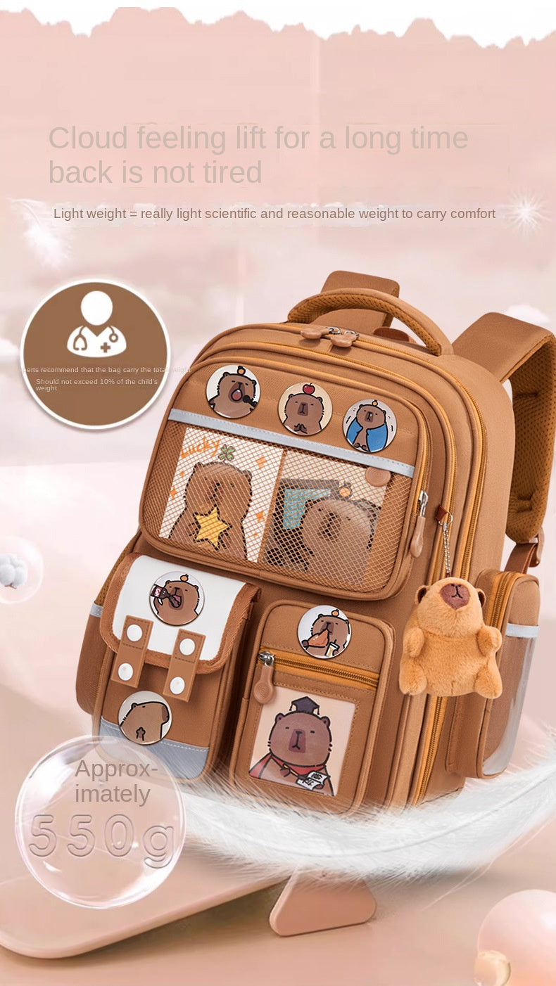 Capybara Children School Bags For Boys Girls Kids Alleviate Burden Protecting Spine Widen Straps School Backpack School Book Bag