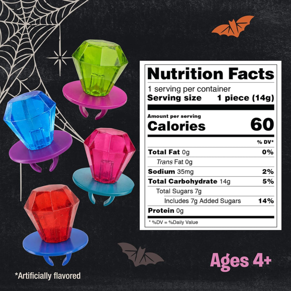 Ring Pop Halloween Candy Lollipops, 100 Count, Bulk Party Favors