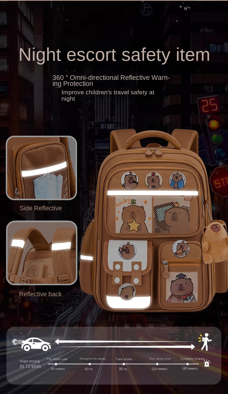 Capybara Children School Bags For Boys Girls Kids Alleviate Burden Protecting Spine Widen Straps School Backpack School Book Bag
