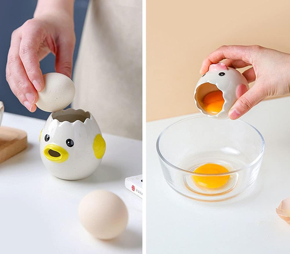 LuoCoCo Cute Egg Separator, Ceramics Vomiting Chicken Egg Yolk White Separator, Practical Household Small Egg Filter Splitter, Kitchen Gadget Baking Assistant Tool, Dishwasher Safe