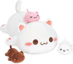 Onsoyours Cat Stuffed Animal Mommy 19.7" with 3 Kitty Plushies, 4 Piece of Cute Cat Plush Pillow Toys for Kids Girls Boys