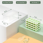 DOQAUS Ice Cube Tray with Lid and Bin - 4 Pack Silicone Ice Cube Trays for Freezer, Stackable Ice Bucket Kits with Storage Container & Scoop for Kitchen, RV, Cocktail, Coffee