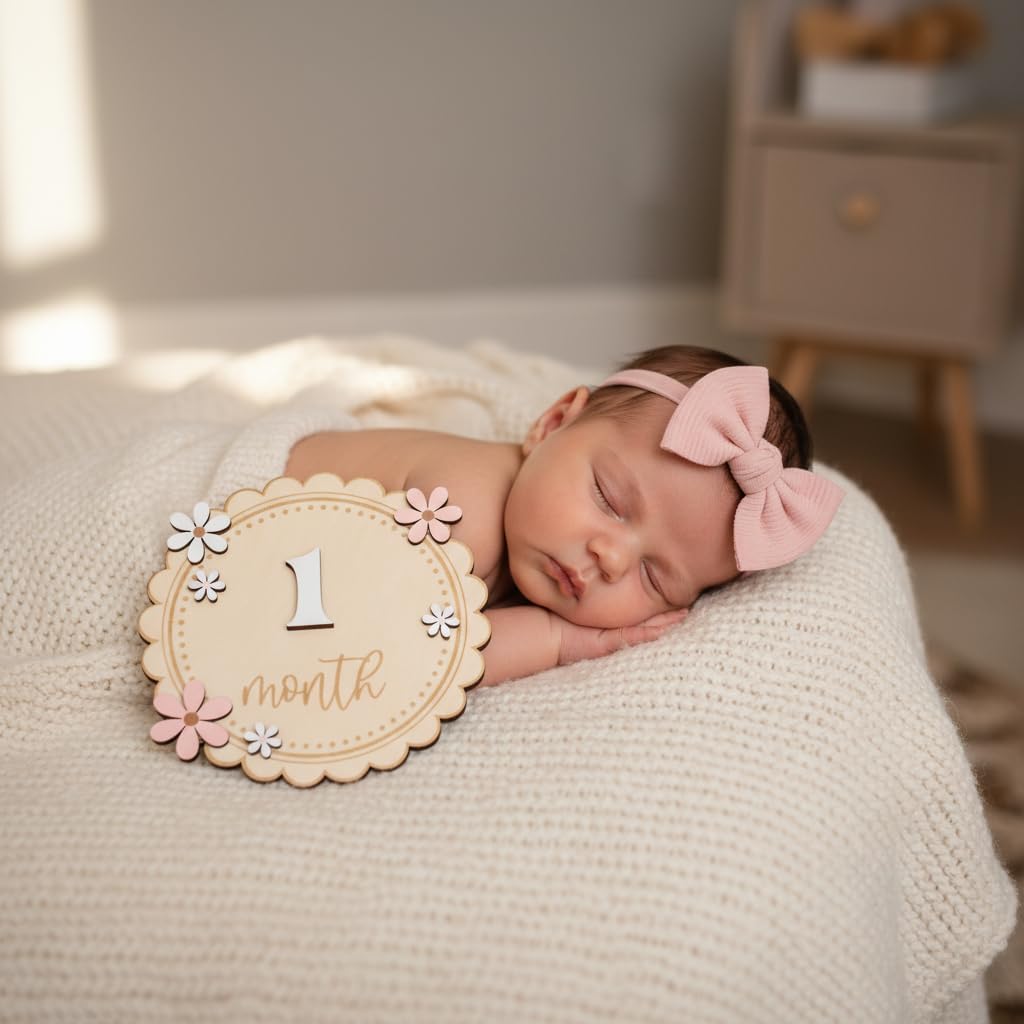 Baby Girl Monthly Milestone Signs, 1-12 Monthly Baby Milestone Girl, Newborn Photography Props Double-Sided, Nursery Decor for Girls