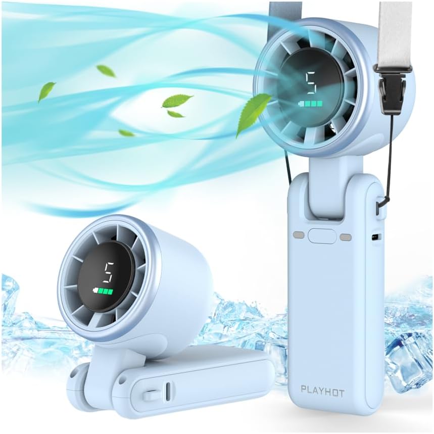 PlayHot Portable Handheld Turbo Fan, 5-Speed Personal Fan, USB-C Rechargeable Fan Up to 12 Hours, 3 IN 1 Hand Fan with Air Turbo Tech Cooling, Travel Fan for Cruise, Beach, Gifts for Women