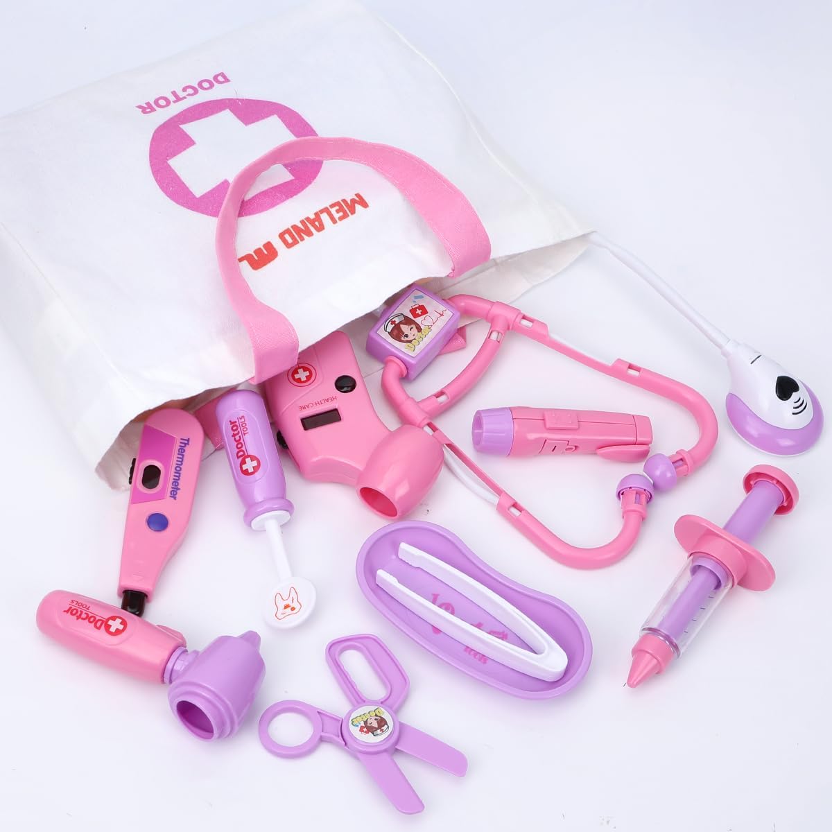Meland Toy Doctor Kit for Girls - Pretend Play Doctor Set with Carrying Case,Stethoscope Toy & Dress Up Costume - Doctor Play Set for Girls Toddlers Ages 3 4 5 6 Year Old for Role Play Gift