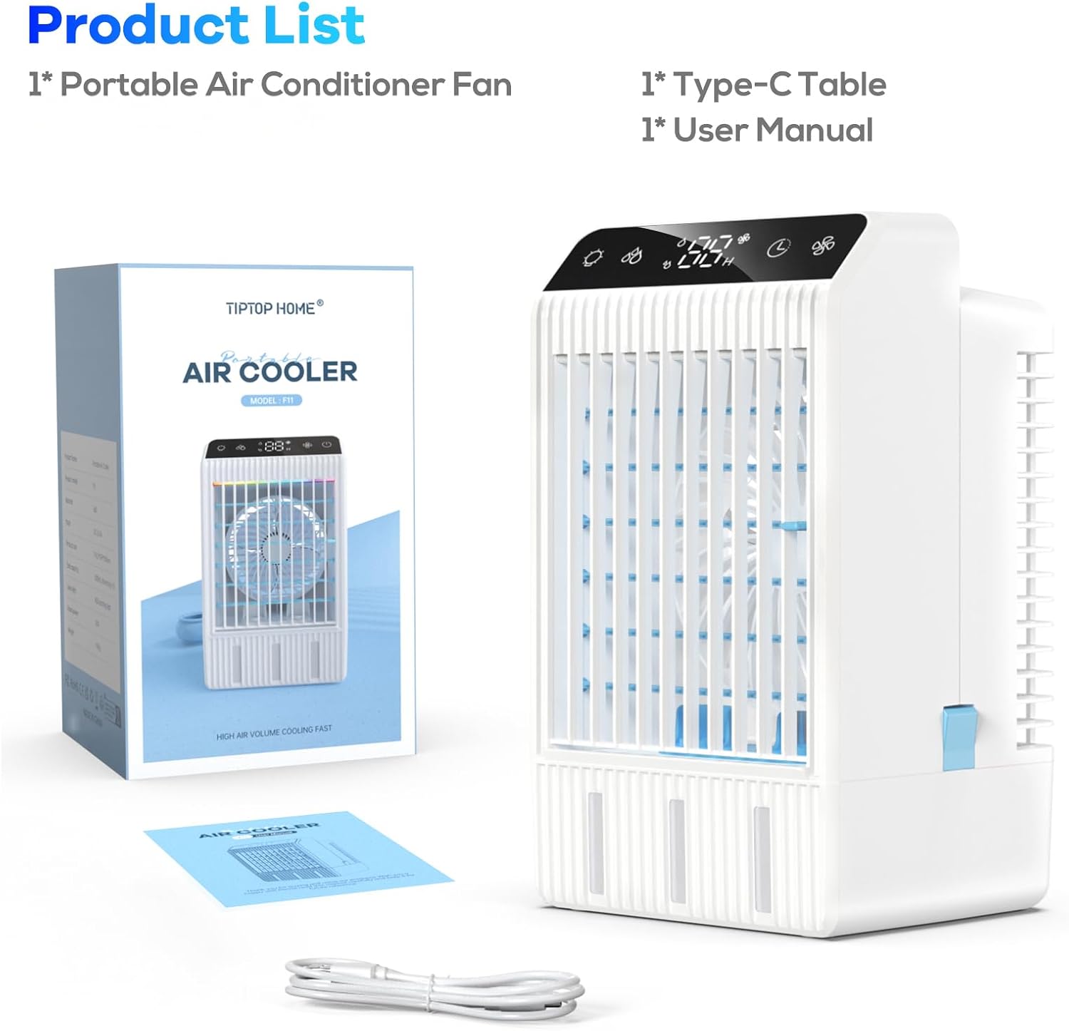 Portable Air Conditioners: Mini AC Fan Swamp Evaporative Cooler with 1000ML Water Tank USB Powered Personal Car Air Conditioner for Room Bedroom Office Camping Tent