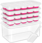 DOQAUS Ice Cube Tray with Lid and Bin - 4 Pack Silicone Ice Cube Trays for Freezer, Stackable Ice Bucket Kits with Storage Container & Scoop for Kitchen, RV, Cocktail, Coffee