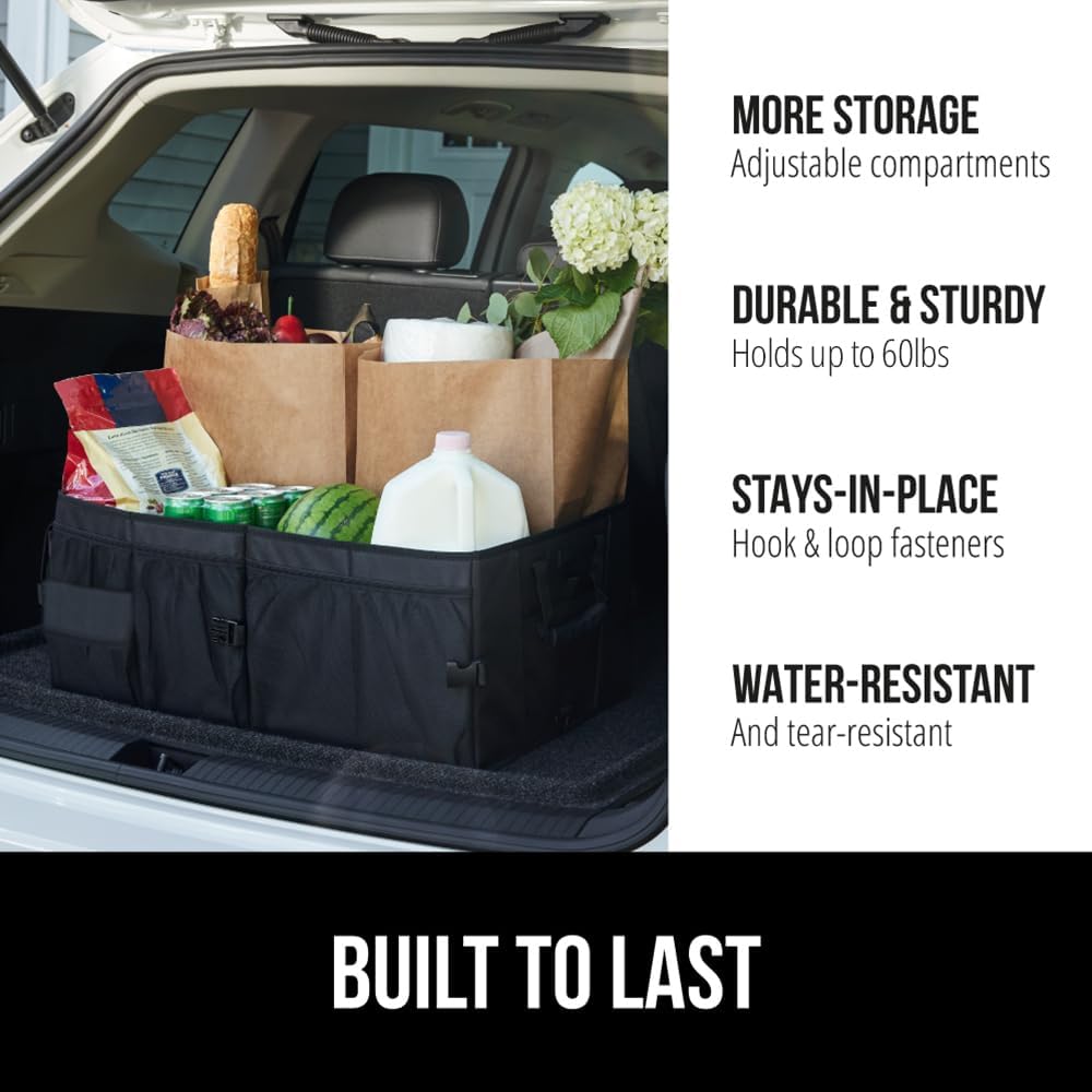 GORILLA GRIP Trunk Organizer for SUV and Cars, Large Capacity Collapsible Car Trunk Storage Organizer, Heavy Duty Car Accessories, Gifts for Mom and Dad, Slip & Water Resistant Multi Compartment