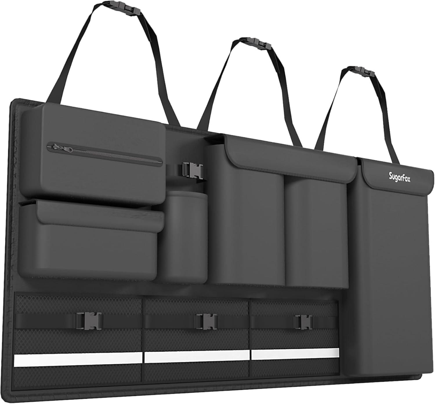 SugarFox Backseat Hanging Trunk Organizer for SUVs, Cars, Trucks & MPVs | Multi-Pocket Storage with Anti-Slip Straps | Space-Saving Auto Accessory | Gift for Drivers | 37.8" x 18.1"