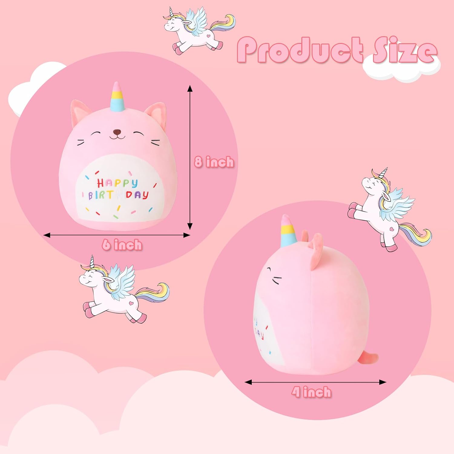 SQEQE Cat Plush Toy Unicorn Cat Stuffed Animal Cute Birthday Plushies Pillow Soft Plushie Doll Gifts for Kid Decor(Pink Caticorn, 8, 10, 14 Inch)