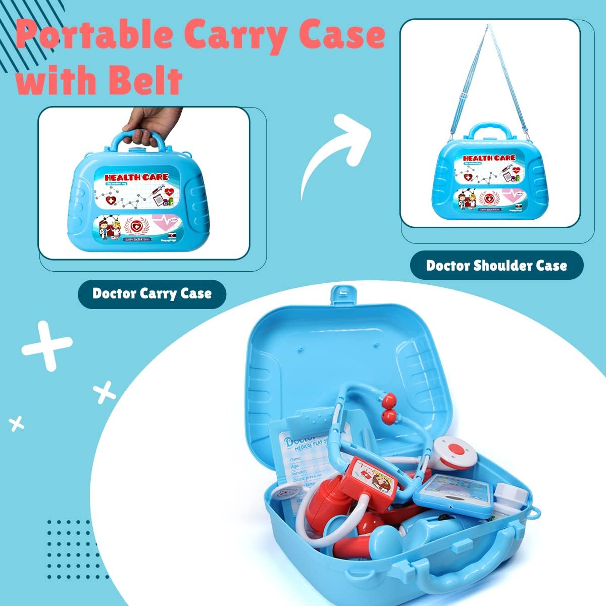 Meland Toy Doctor Kit for Girls - Pretend Play Doctor Set with Carrying Case,Stethoscope Toy & Dress Up Costume - Doctor Play Set for Girls Toddlers Ages 3 4 5 6 Year Old for Role Play Gift