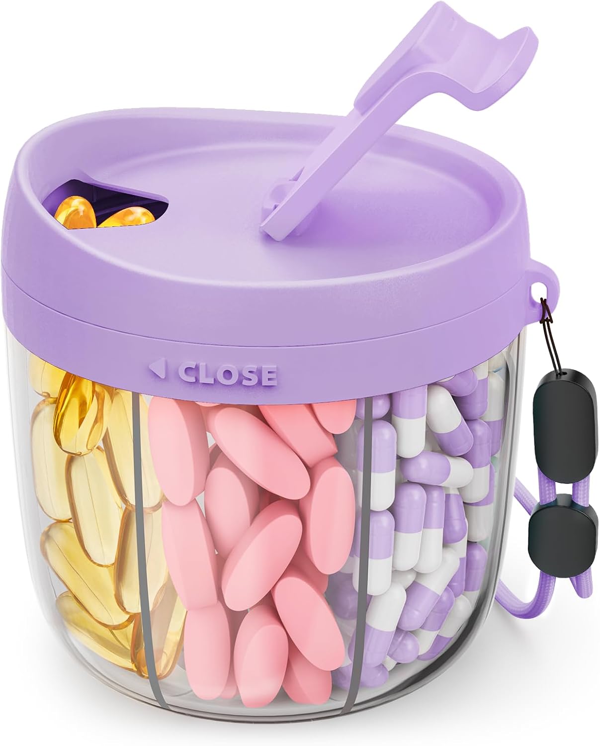 AMOOS Cute Pill Dispenser with 7 Large Compartments, Portable Pill Bottle Organizer with Wide Opening for Easy Use, Anti-Mix Pill Organizer for Travel, BPA-Free Pill Container