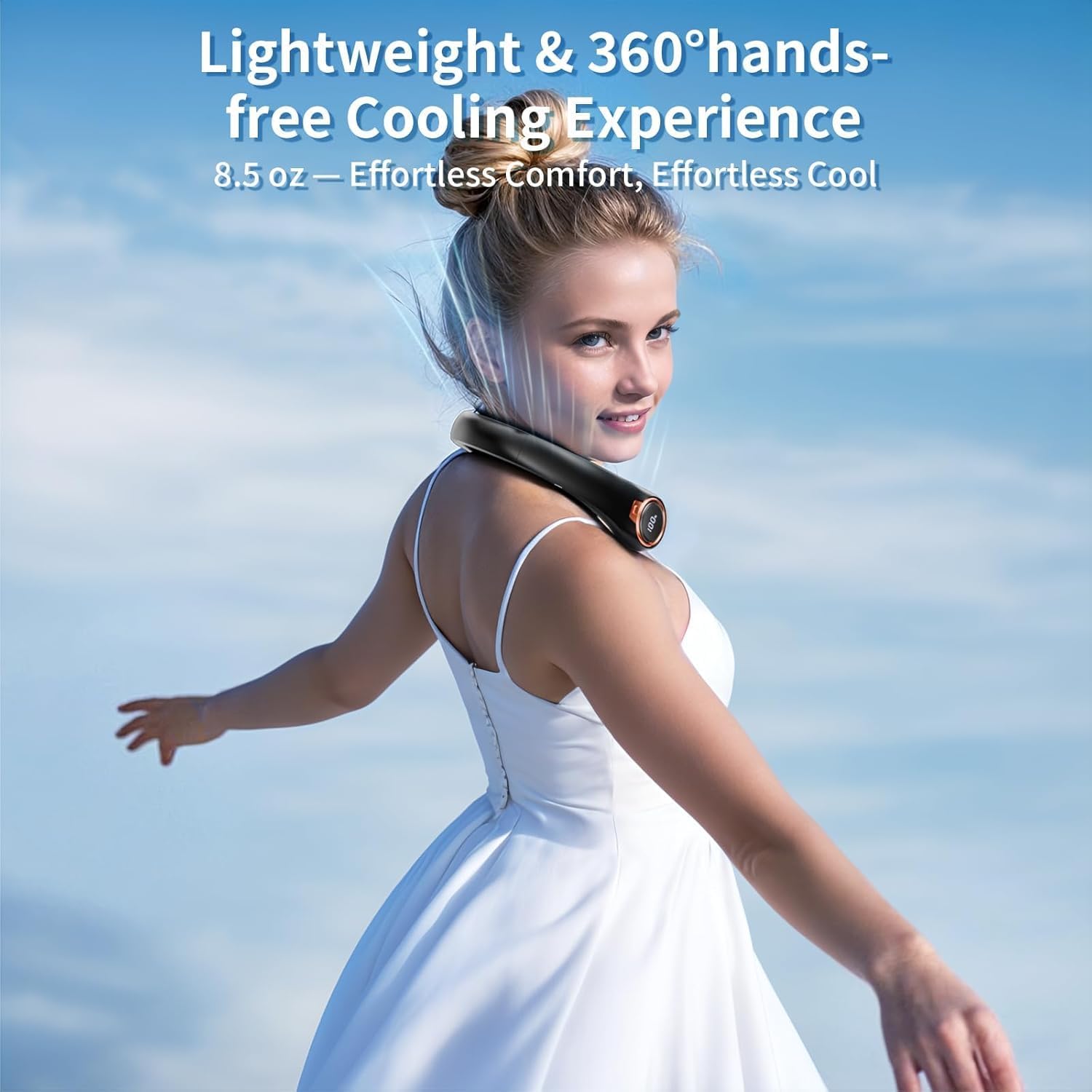 Portable Neck Fan with 6000mAh USB - Rechargeable Battery, Ultra-Light Bladeless Neck Fan LED Display, 360° Cooling Wearable Fan, 3 Speeds