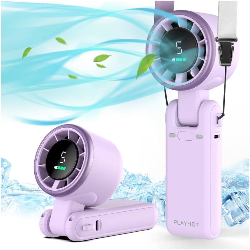 PlayHot Portable Handheld Turbo Fan, 5-Speed Personal Fan, USB-C Rechargeable Fan Up to 12 Hours, 3 IN 1 Hand Fan with Air Turbo Tech Cooling, Travel Fan for Cruise, Beach, Gifts for Women