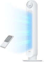 DREO Tower Fan for Bedroom, 2026 Upgraded DC Motor, 28ft/s High Velocity, 20dB Ultra Quiet Standing Fan, 8 Speeds 4 Modes, 90° Oscillating Bladeless Fan for Indoors, Floor Fans with Remote