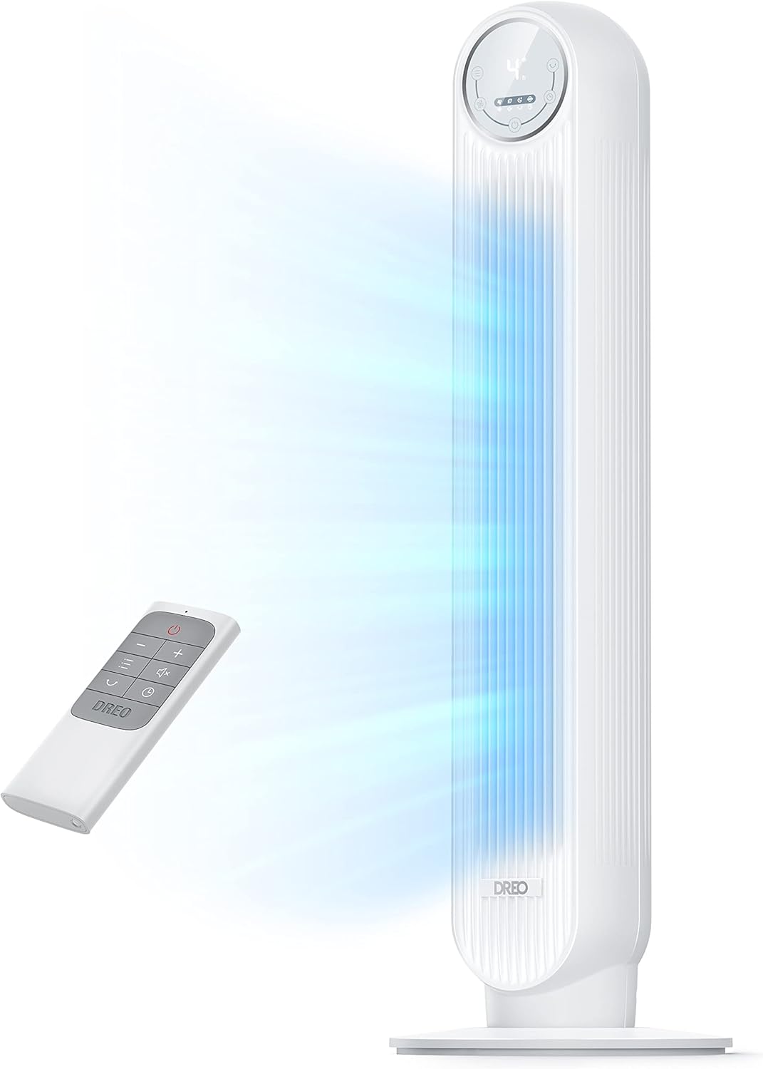 DREO Tower Fan for Bedroom, 2026 Upgraded DC Motor, 28ft/s High Velocity, 20dB Ultra Quiet Standing Fan, 8 Speeds 4 Modes, 90° Oscillating Bladeless Fan for Indoors, Floor Fans with Remote