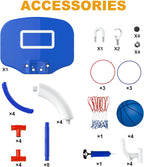 2-in-1 Poor Toy Basketball & Ring Toss Game with 4 Balls, 6 Rings&Pump, Summer Pool Toys Outdoor Water Fun Family Party for Age 3-12