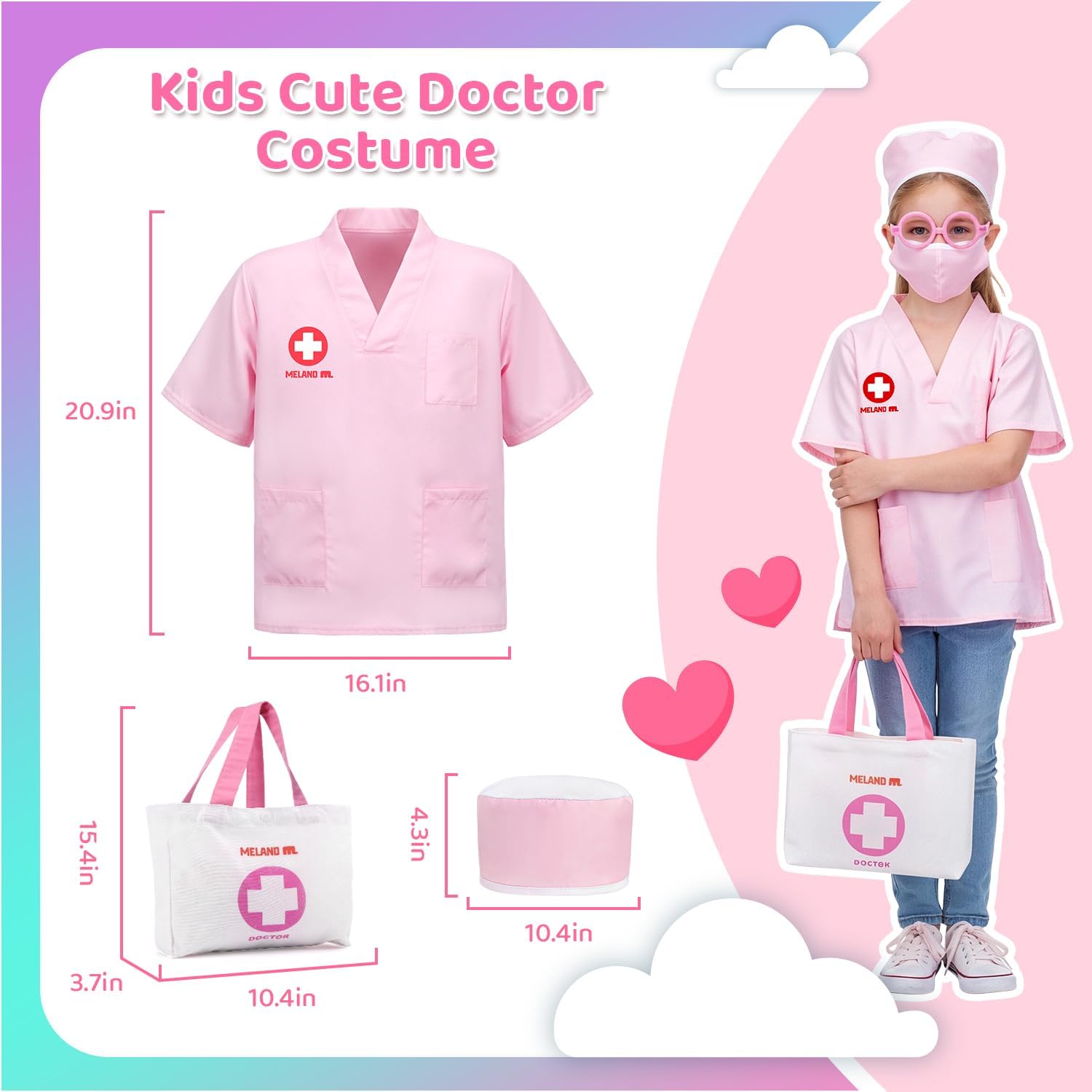 Meland Toy Doctor Kit for Girls - Pretend Play Doctor Set with Carrying Case,Stethoscope Toy & Dress Up Costume - Doctor Play Set for Girls Toddlers Ages 3 4 5 6 Year Old for Role Play Gift