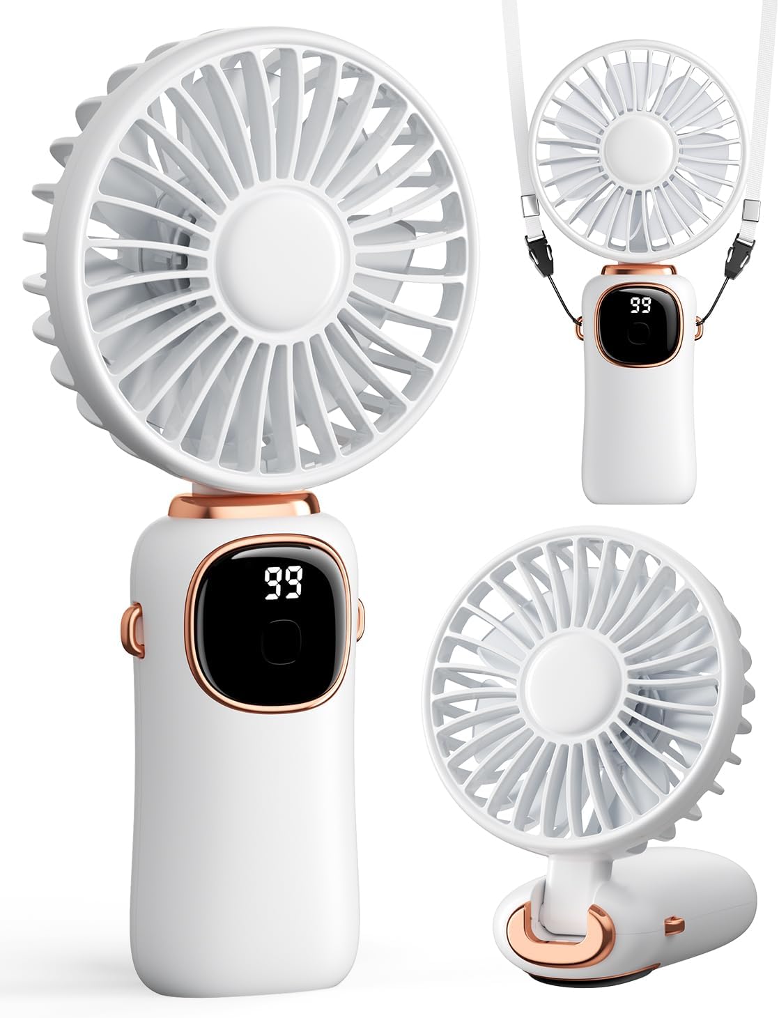 coldSky Portable Handheld Fan, 4000mAh Battery Operated 3 in 1 Multifunction Personal Travel Fans with Digital Display, 90° Foldable Desk Fans with Base, 5 Speed Lash Fan for Makeup/Office