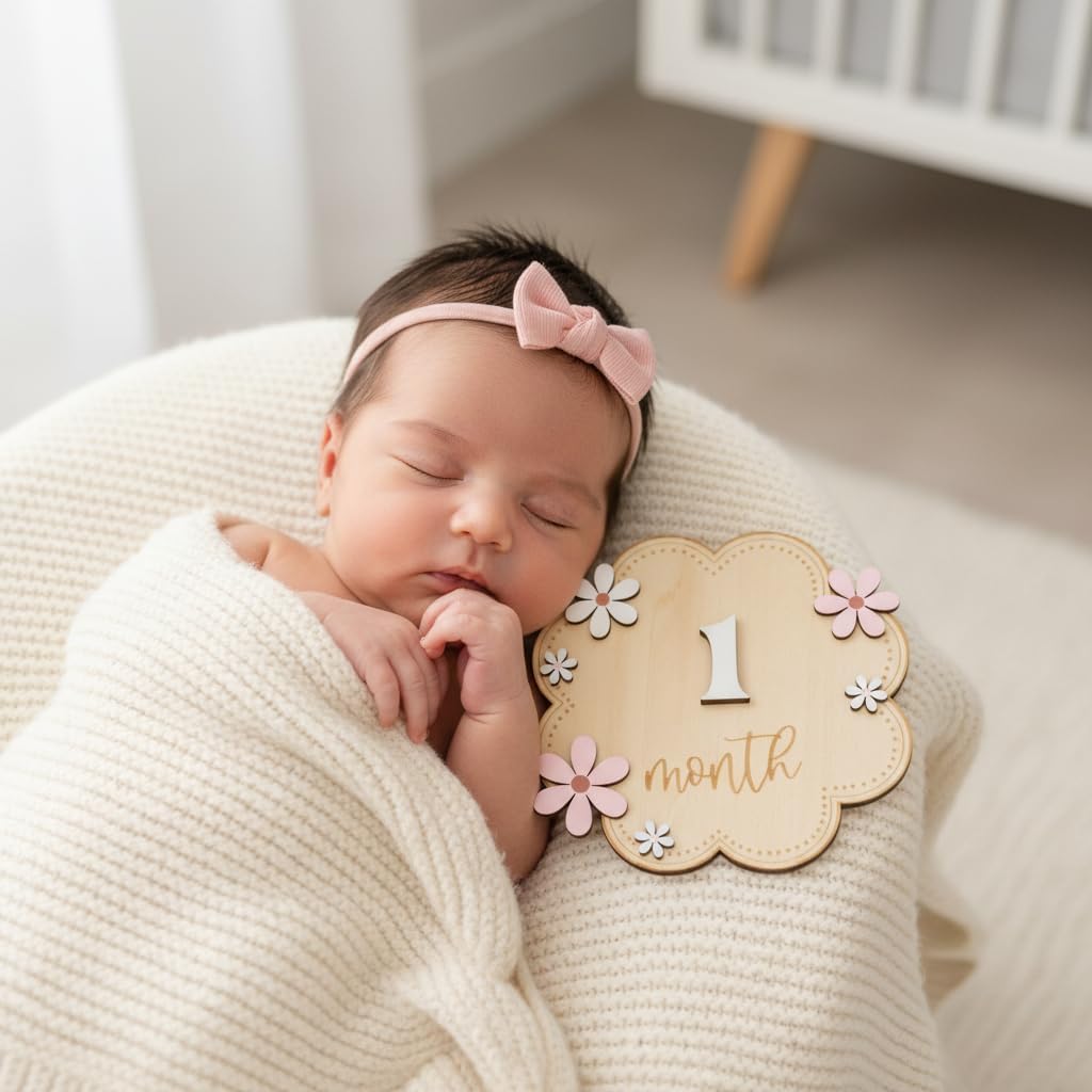 Baby Girl Monthly Milestone Signs, 1-12 Monthly Baby Milestone Girl, Newborn Photography Props Double-Sided, Nursery Decor for Girls