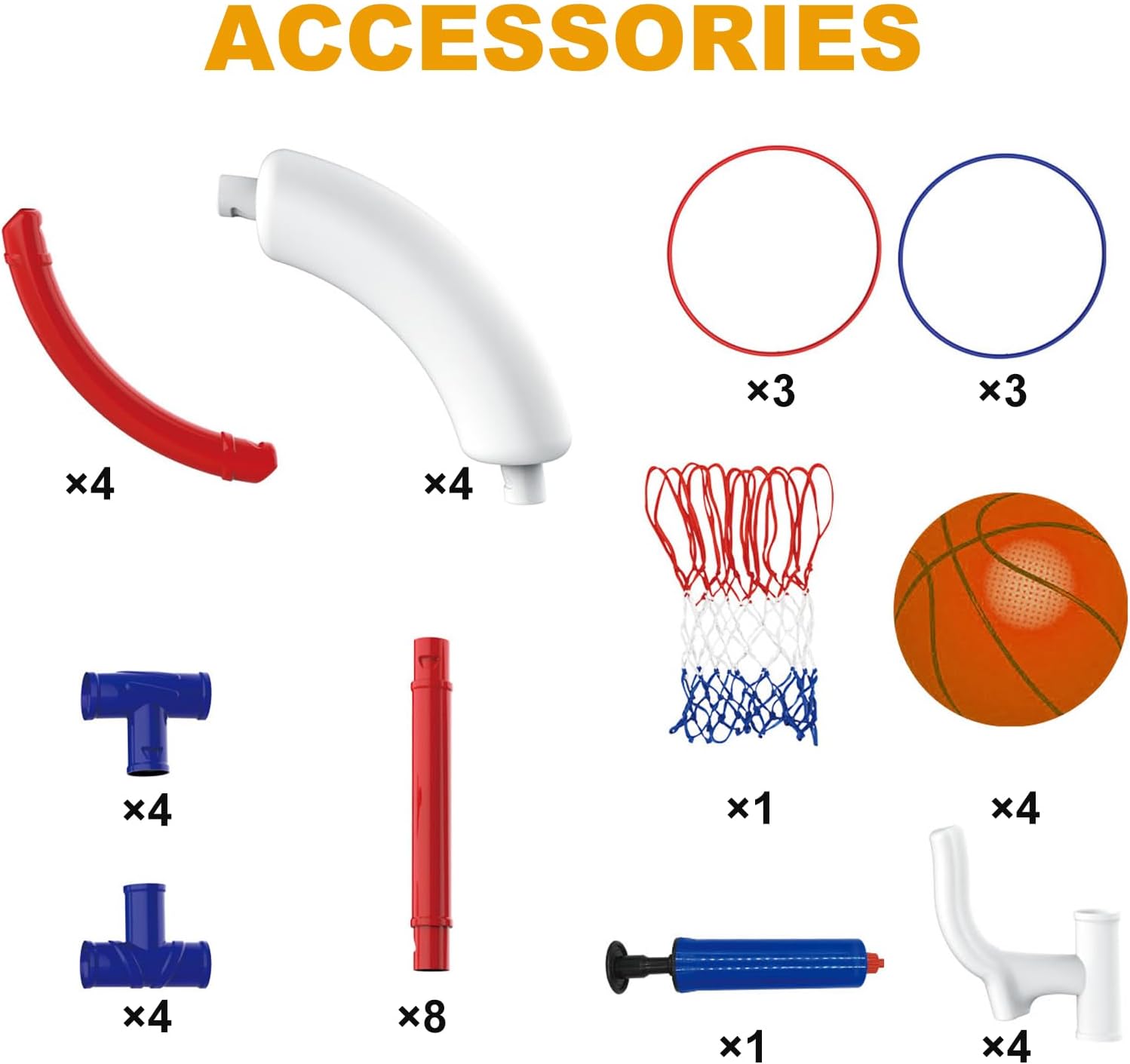 2-in-1 Poor Toy Basketball & Ring Toss Game with 4 Balls, 6 Rings&Pump, Summer Pool Toys Outdoor Water Fun Family Party for Age 3-12