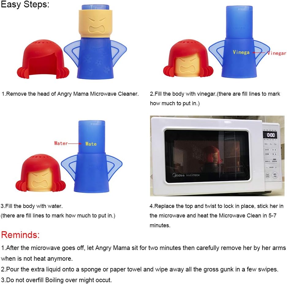 Angry Mom Microwave Cleaner, Mad Mama Microwave Steam Cleaner, Just Add Vinegar and Water, Easily Cleans the Crud in Minutes