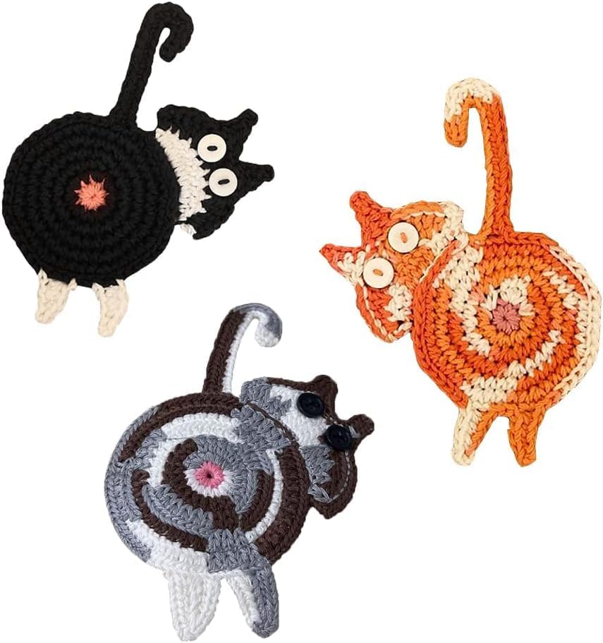 Cat Gifts for Cat Lovers Cat Coaster Woven Creative Cute Cat Coaster Insulation Coaster Coffee and Tea Coaster Desktop Gifts