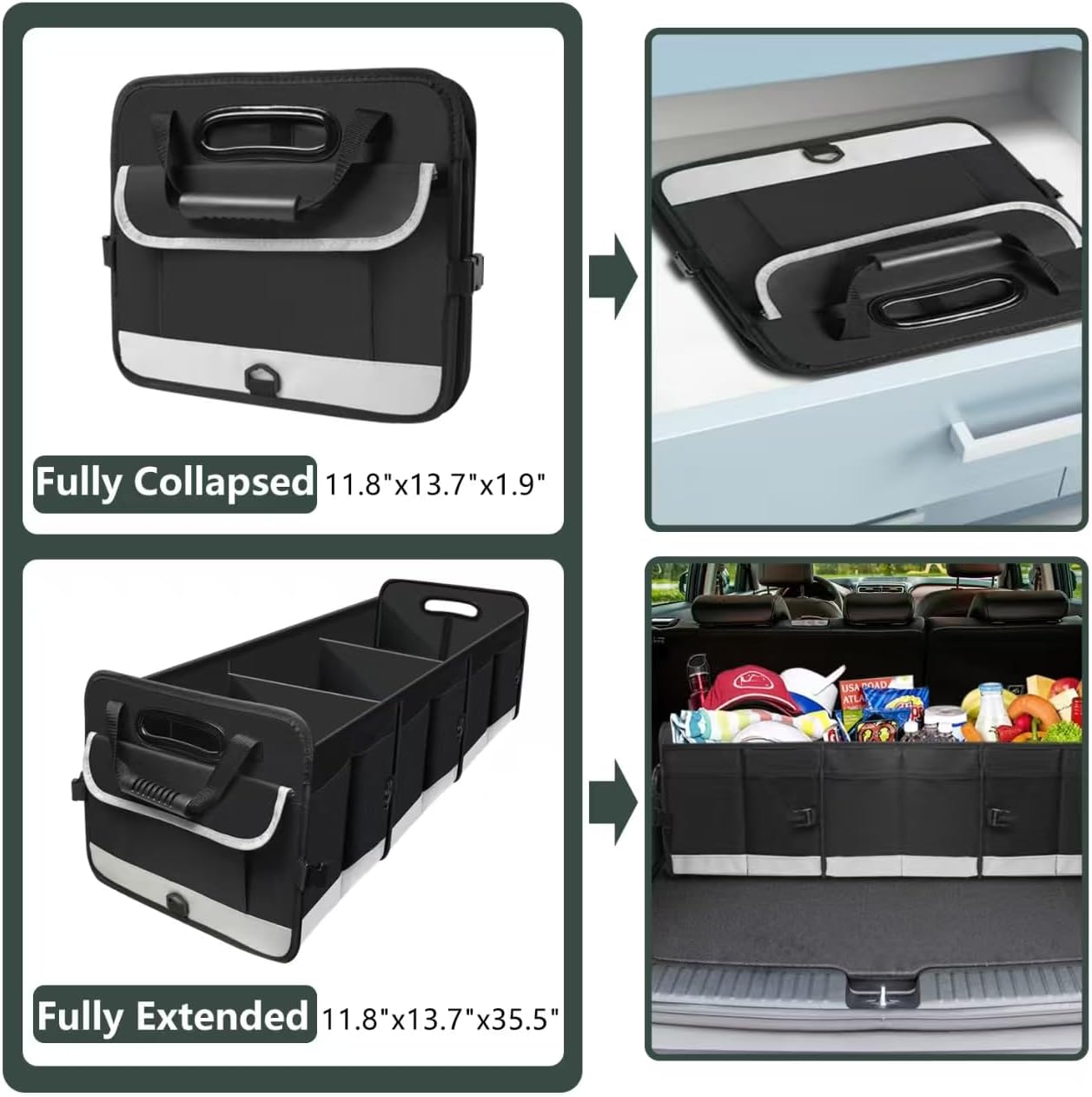 Trunk Organizer for Car, Sturdy Storage Organization with Non-Slip Bottom Strips, 95L Large Capacity Cargo Organizer for Suv, Truck, Sedan, Waterproof Portable Car Organizers for Women Men