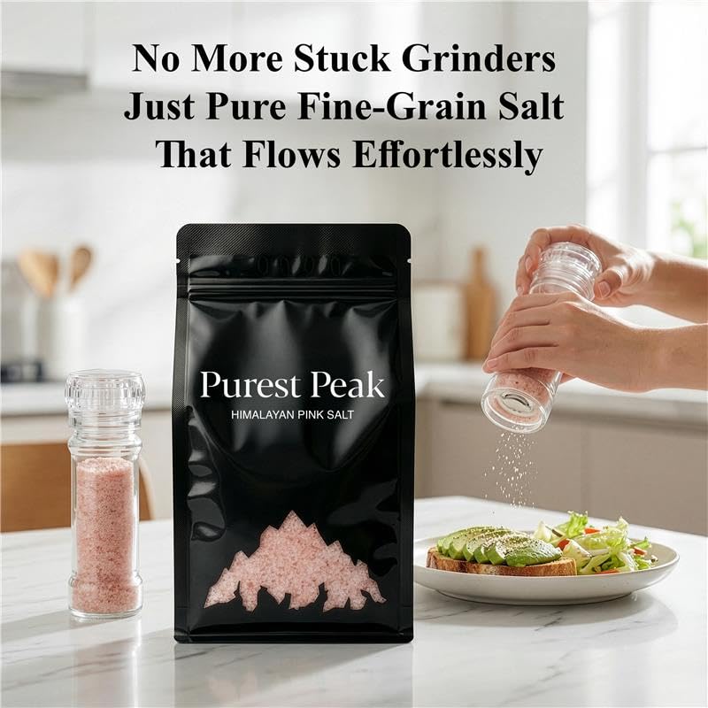 Purest Peak Fine Grain Himalayan Pink Salt – Pure Gourmet Food Grade Chef Salt, Fine Grain Sea Salt, Natural Rock Salt, Kosher, Vegan, and Gluten Free