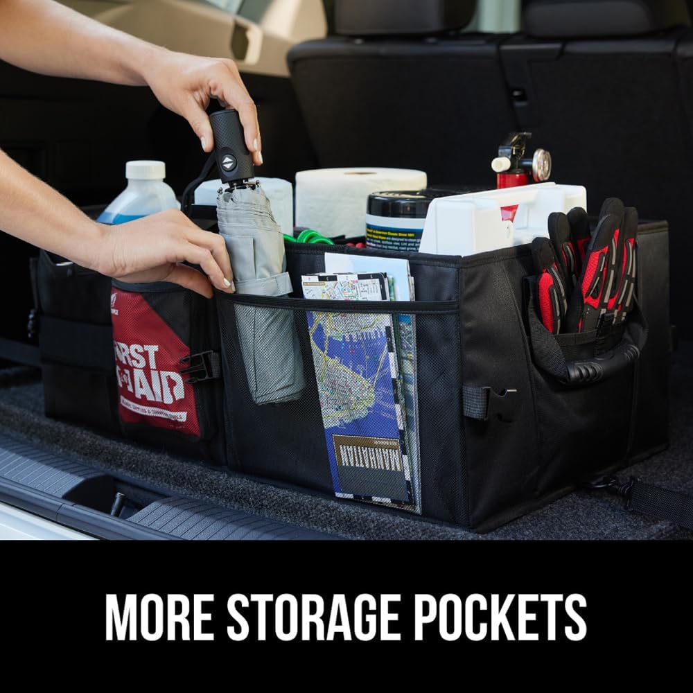 GORILLA GRIP Trunk Organizer for SUV and Cars, Large Capacity Collapsible Car Trunk Storage Organizer, Heavy Duty Car Accessories, Gifts for Mom and Dad, Slip & Water Resistant Multi Compartment