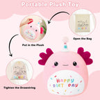 SQEQE Happy Birthday Axolotl Plush Axolotl Stuffed Animal Toy Pink Birthday Plushies Home Decor for Girls Boys Kids(14 Inch)