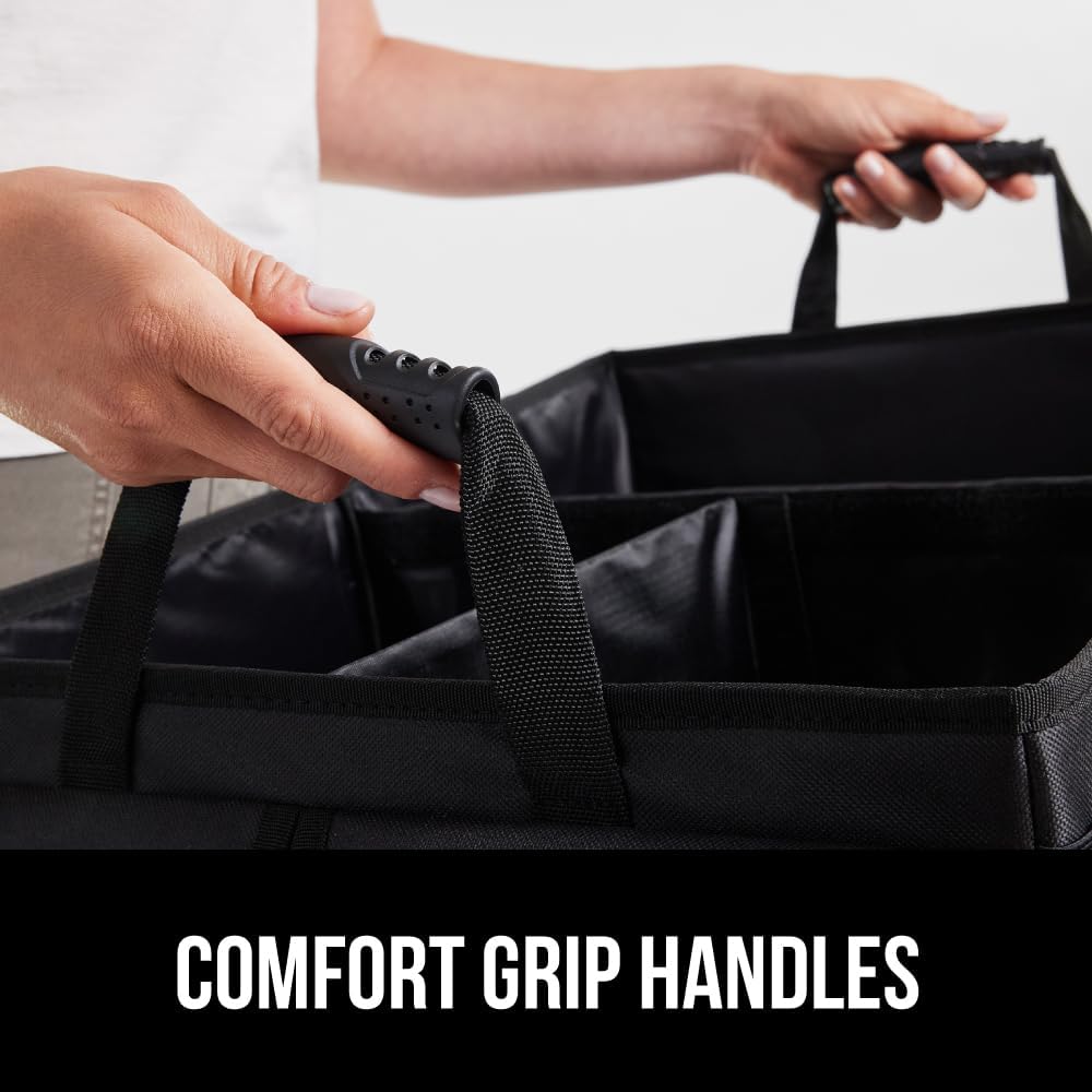 GORILLA GRIP Trunk Organizer for SUV and Cars, Large Capacity Collapsible Car Trunk Storage Organizer, Heavy Duty Car Accessories, Gifts for Mom and Dad, Slip & Water Resistant Multi Compartment