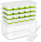 DOQAUS Ice Cube Tray with Lid and Bin - 4 Pack Silicone Ice Cube Trays for Freezer, Stackable Ice Bucket Kits with Storage Container & Scoop for Kitchen, RV, Cocktail, Coffee