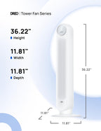 DREO Tower Fan for Bedroom, 2026 Upgraded DC Motor, 28ft/s High Velocity, 20dB Ultra Quiet Standing Fan, 8 Speeds 4 Modes, 90° Oscillating Bladeless Fan for Indoors, Floor Fans with Remote