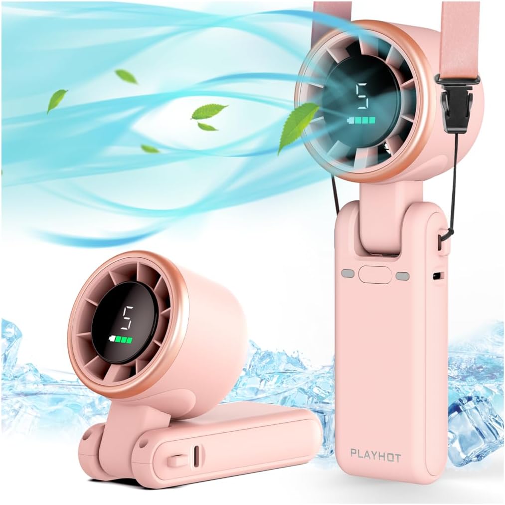 PlayHot Portable Handheld Turbo Fan, 5-Speed Personal Fan, USB-C Rechargeable Fan Up to 12 Hours, 3 IN 1 Hand Fan with Air Turbo Tech Cooling, Travel Fan for Cruise, Beach, Gifts for Women