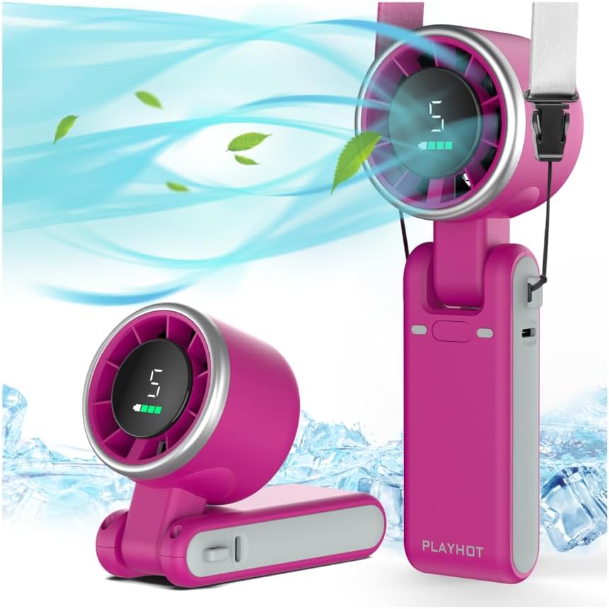 PlayHot Portable Handheld Turbo Fan, 5-Speed Personal Fan, USB-C Rechargeable Fan Up to 12 Hours, 3 IN 1 Hand Fan with Air Turbo Tech Cooling, Travel Fan for Cruise, Beach, Gifts for Women